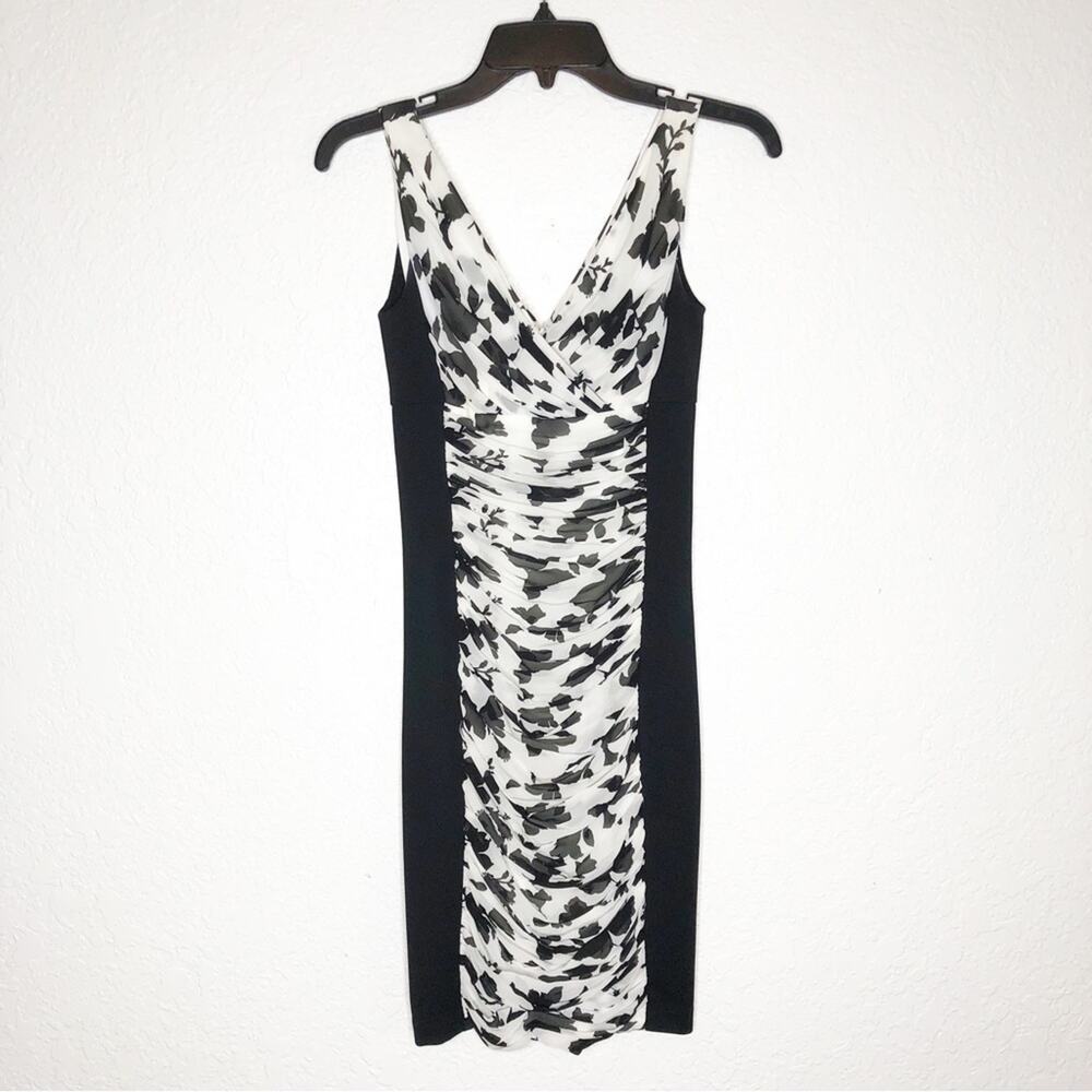 WHBM black and white draped pleated sleeveless sheath dress size 00